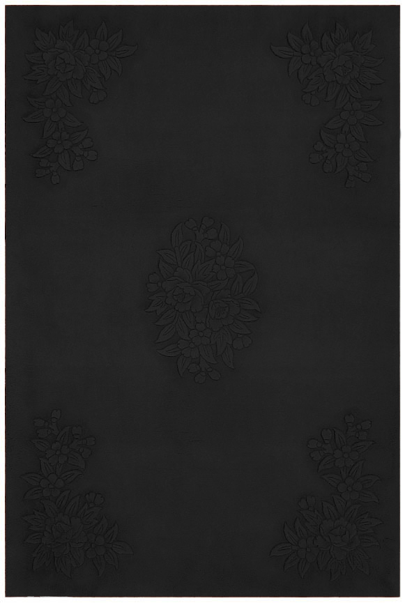Plain carved Chinese rug - Black - Handknotted 100% wool rug with Floral design SPS320