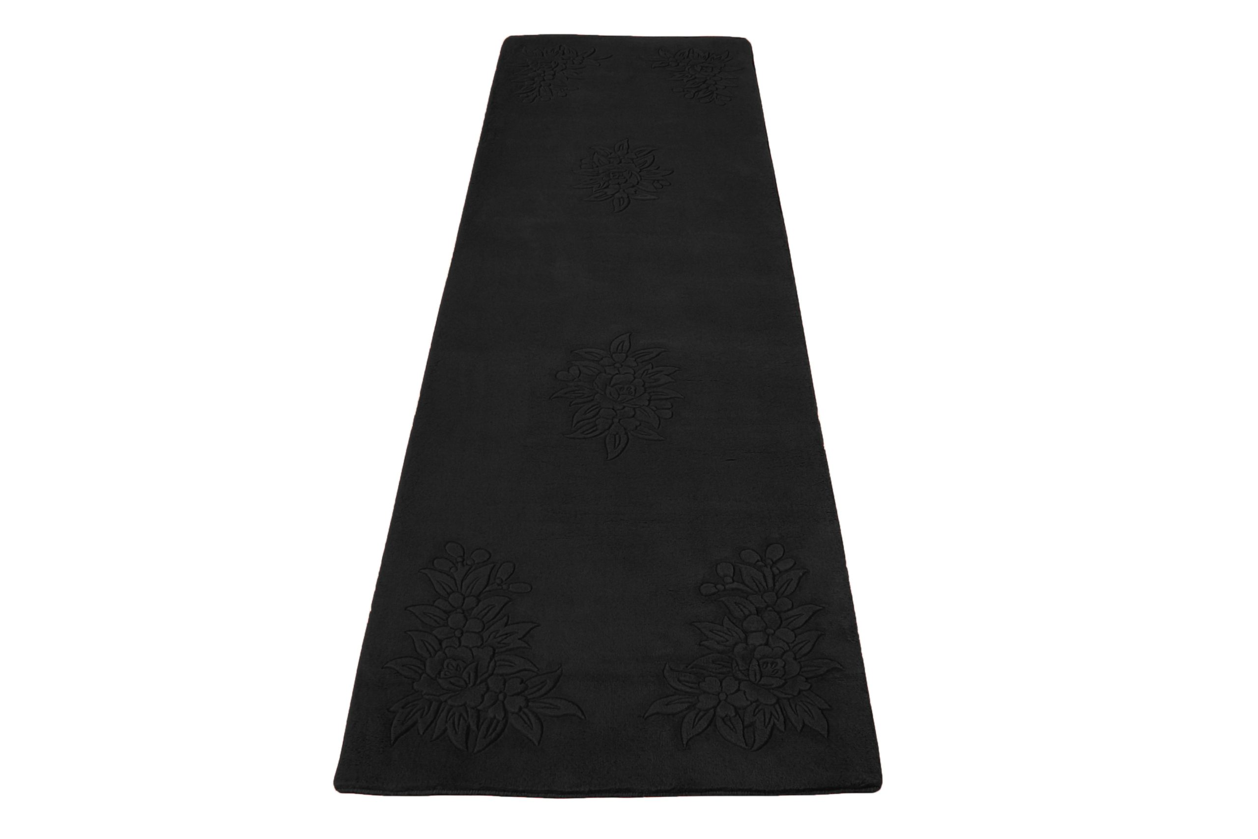 Plain carved Chinese rug - Black - Handknotted 100% wool rug with Floral design SPS320