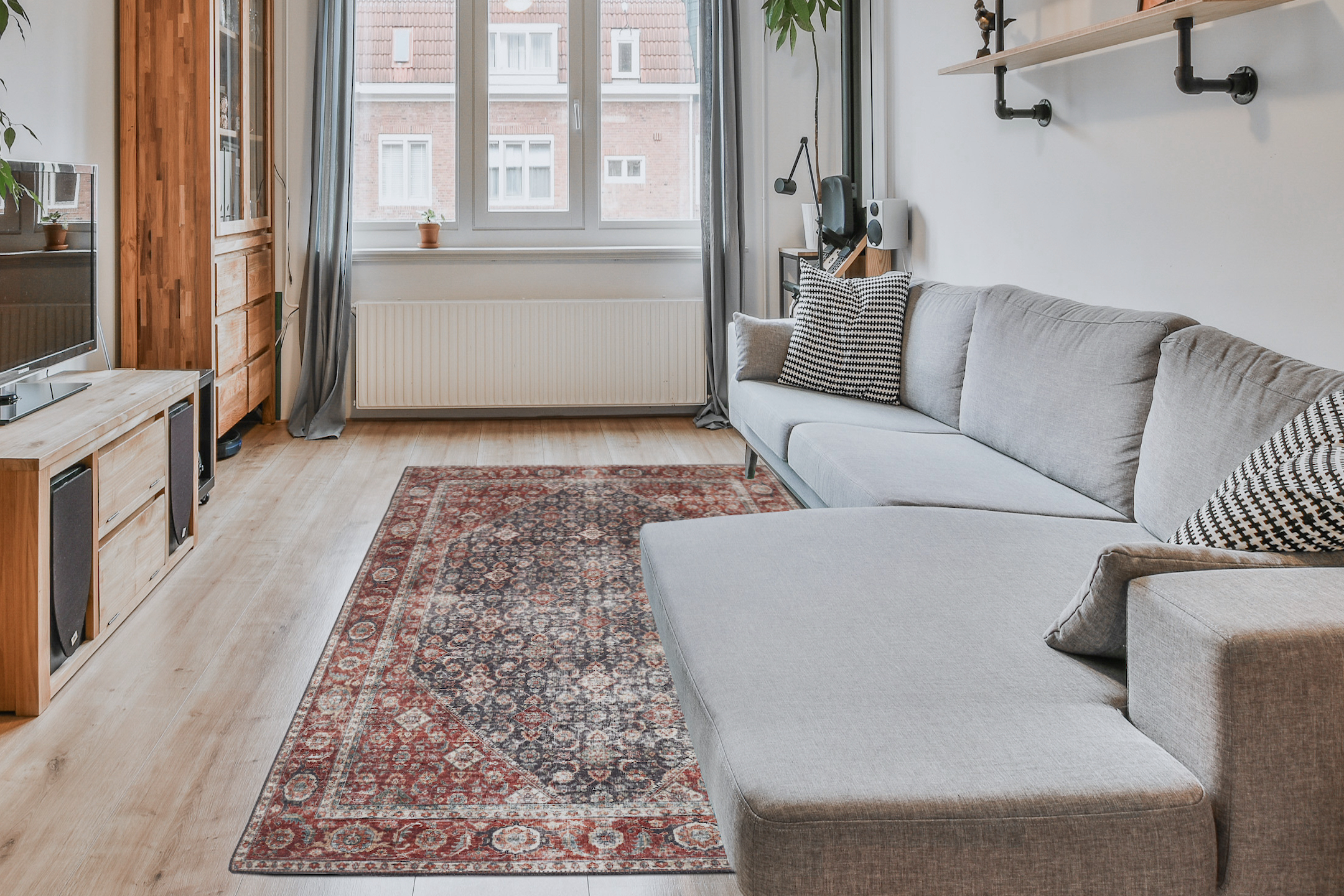 Pippur Printed Rug - Blue and Red - ZDB708