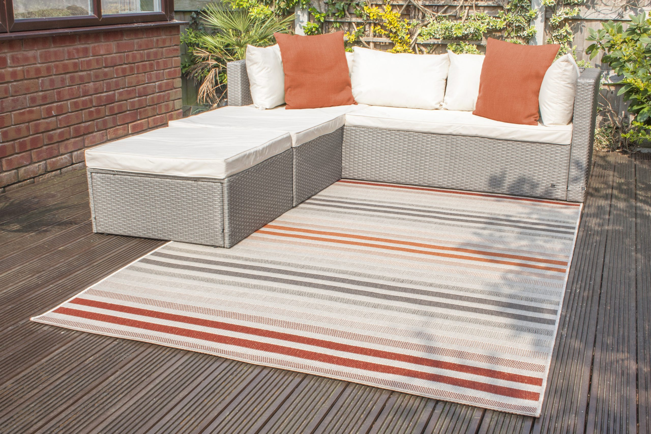 Outdoor rug - Neutral and Orange - Striped Design ZBE004