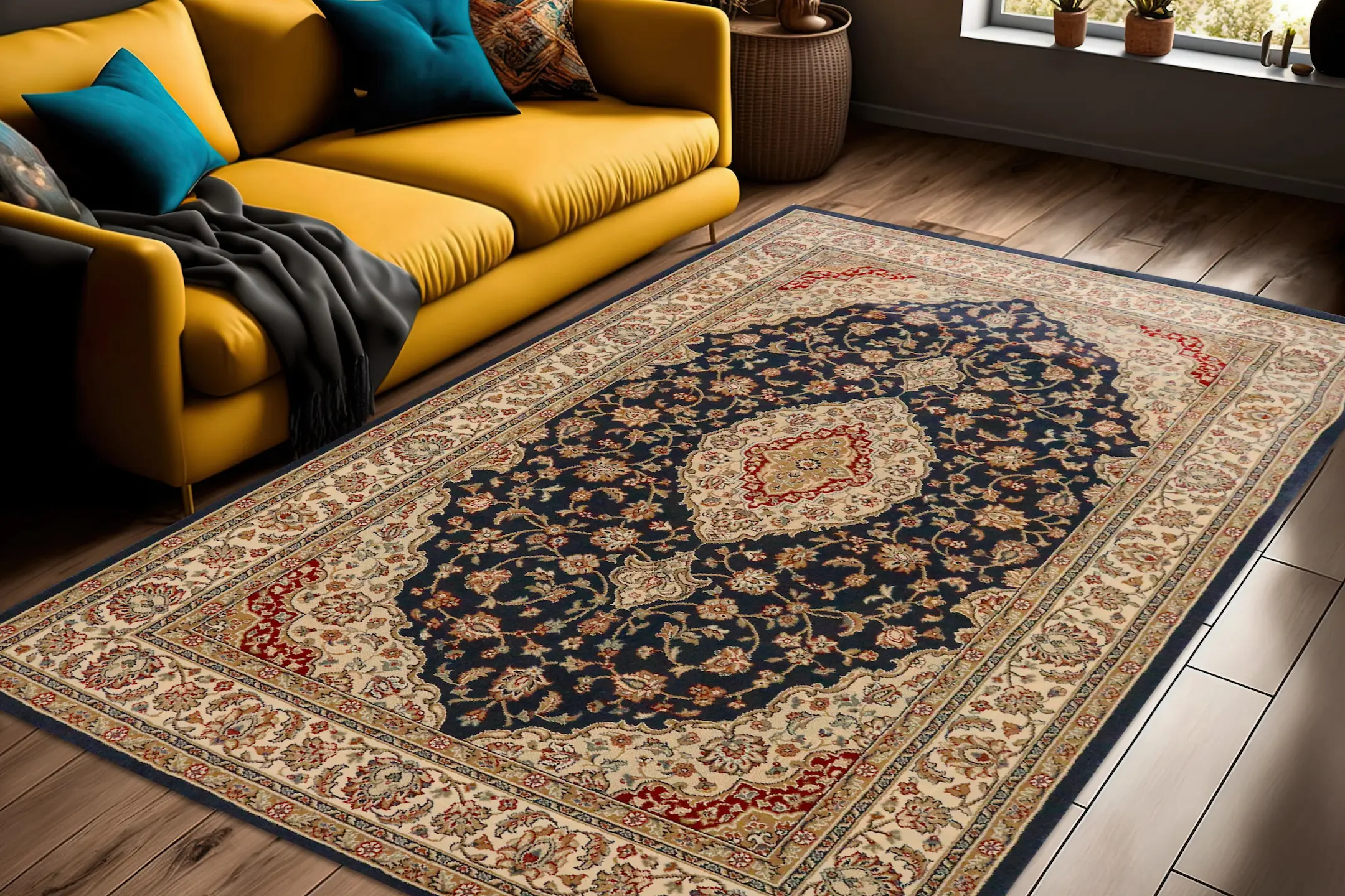 Kirman Machine Woven Rug - Blue - ZKI002