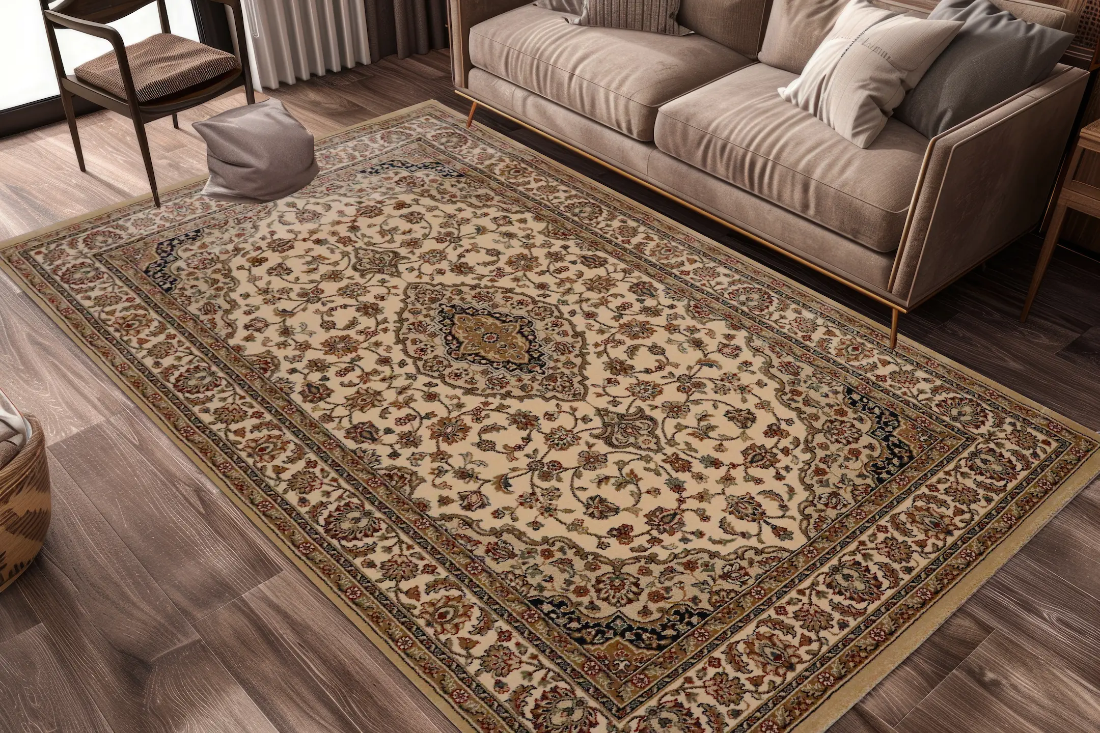 Kirman Machine Woven Rug - Cream - ZKI003