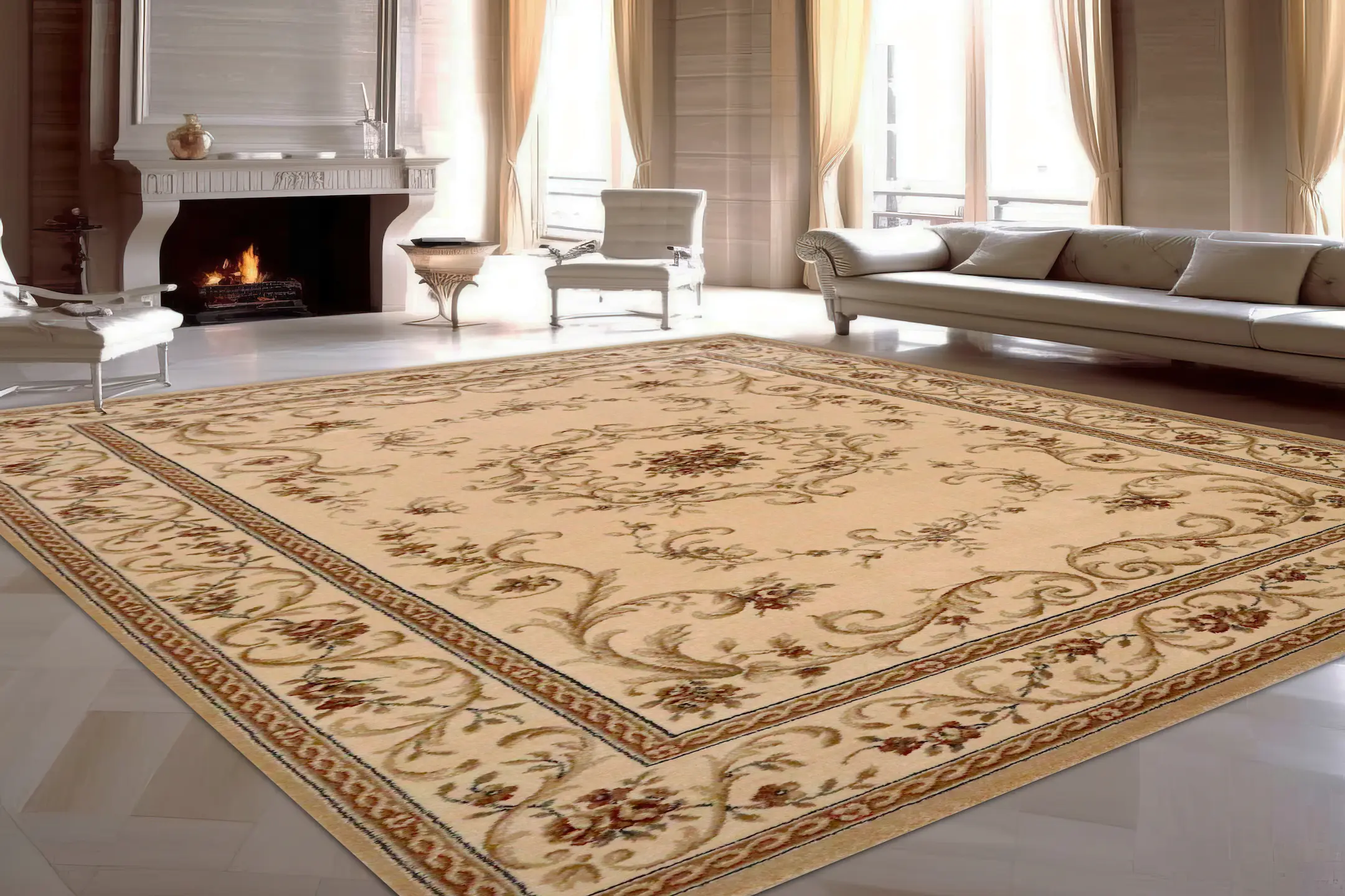 Kirman Machine Woven Rug - Cream - ZKI004