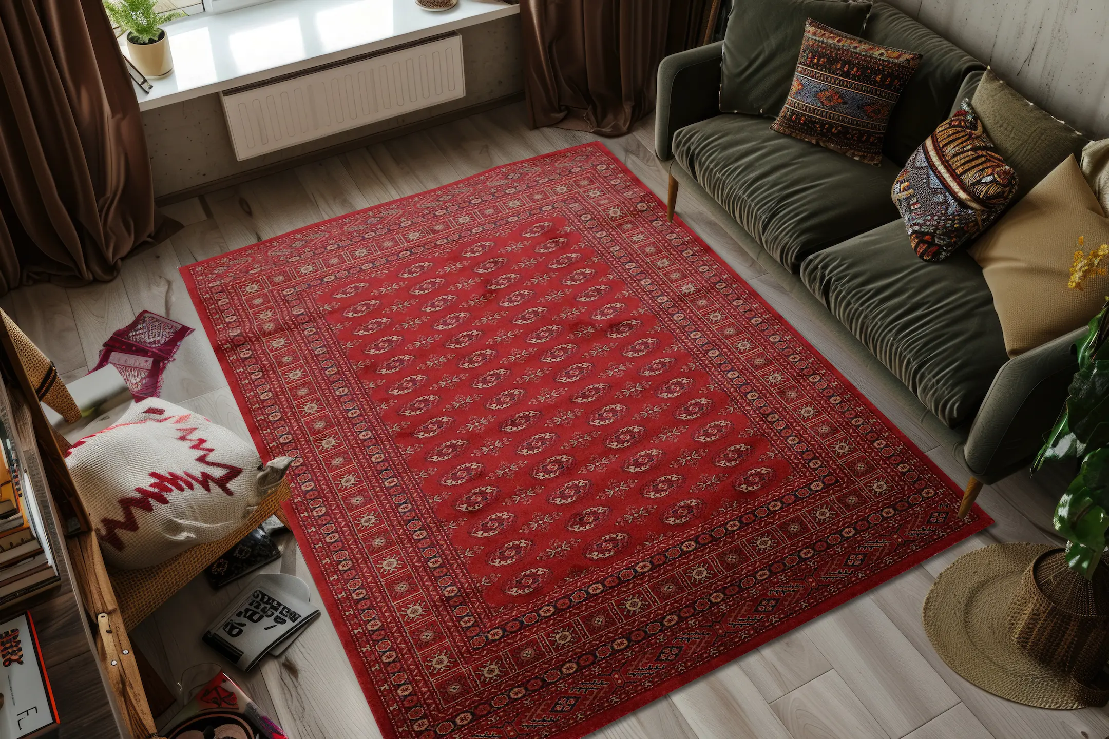 Kirman Machine Woven Rug - Red - ZKI005