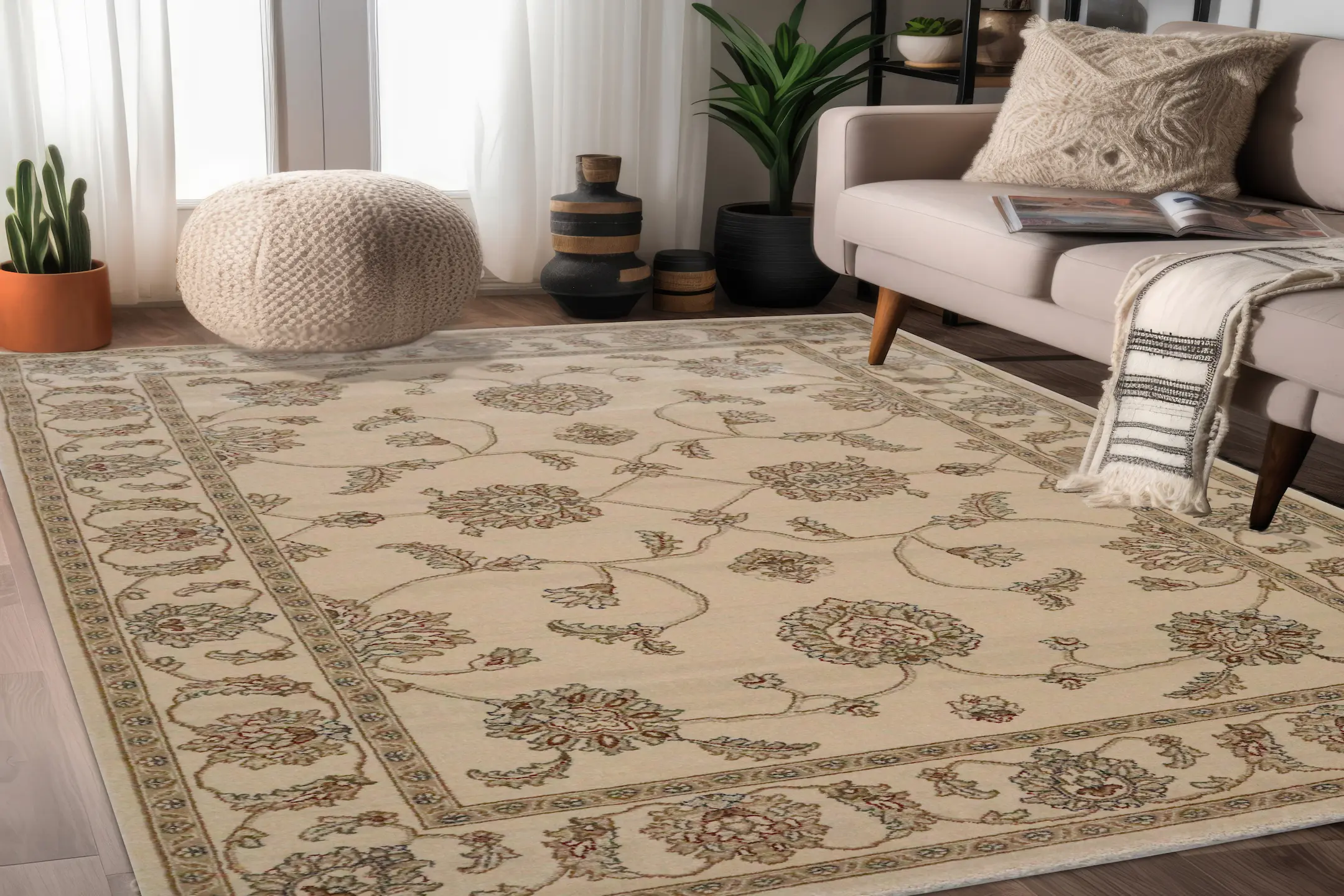 Kirman Machine Woven Rug - Cream - ZKI007