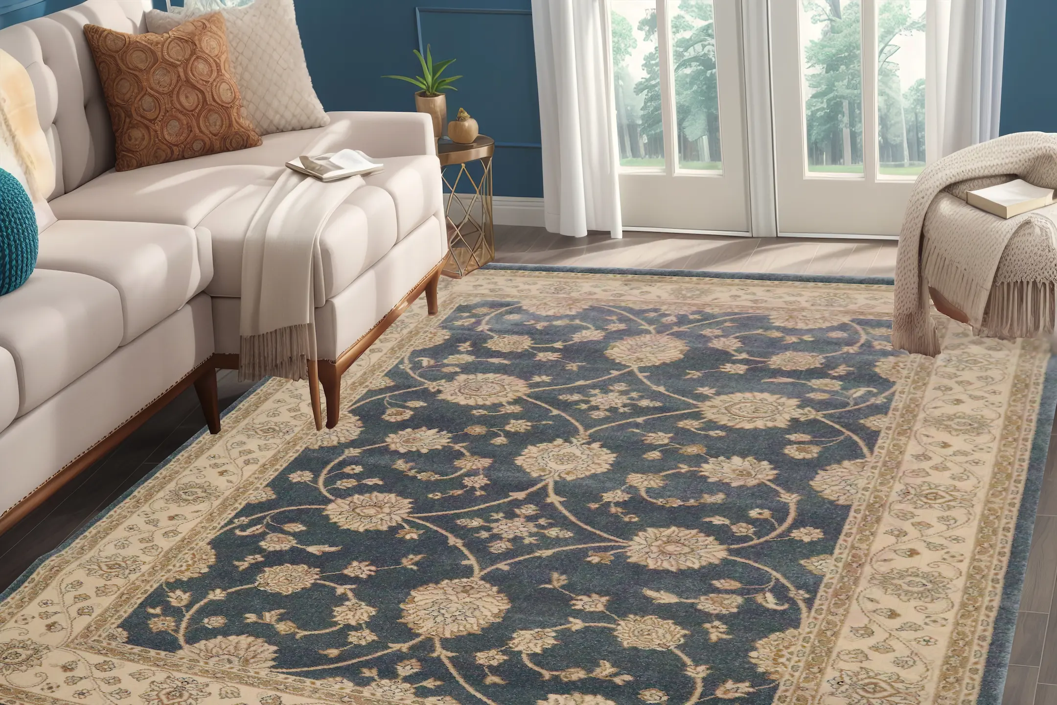 Kirman Machine Woven Rug - Blue - ZKI008