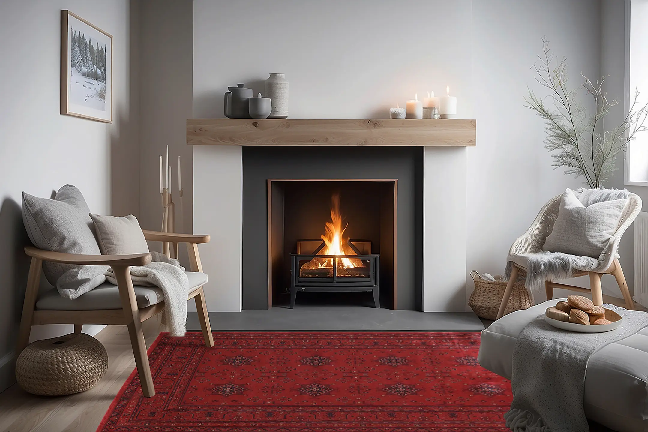 Kirman Machine Woven Rug - Red - ZKI010
