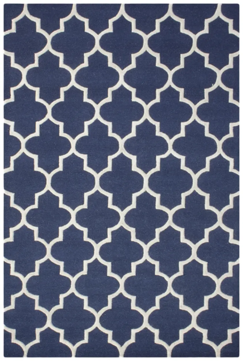 Lattice Design Rug - Dark Blue - Indian Rug with Lattice Design