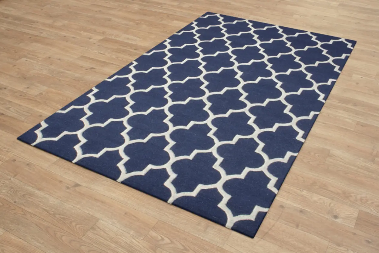 Lattice Design Rug - Dark Blue - Indian Rug with Lattice Design