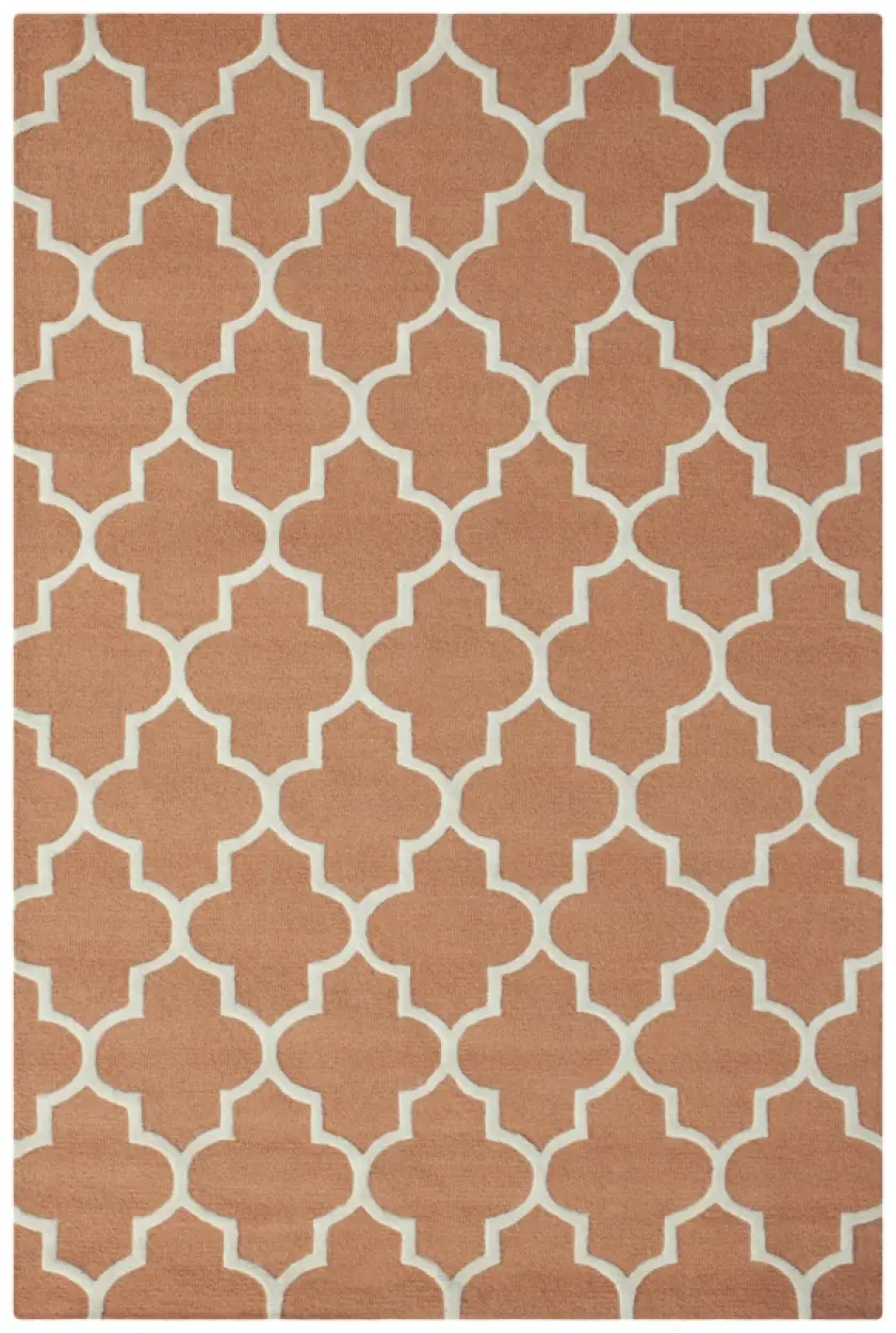 Lattice Design Rug - Orange - Indian Rug with Lattice Design