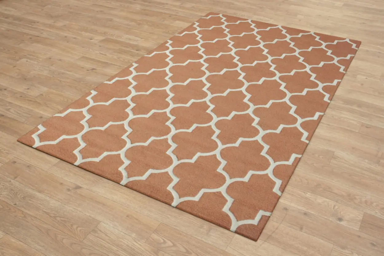 Lattice Design Rug - Orange - Indian Rug with Lattice Design DFS706