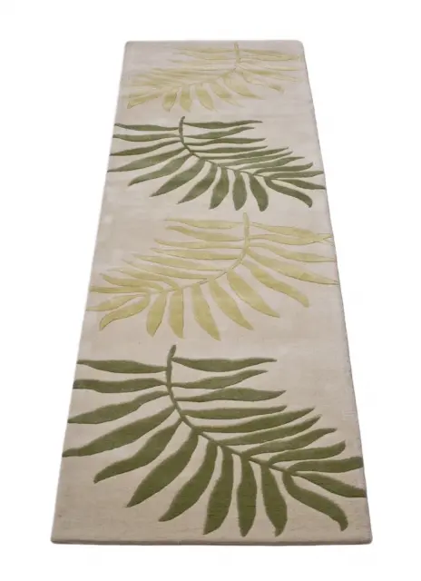 Modern Palm Leaf Rug - Green & Cream - Indian Rug with Botanical Design - ECA001