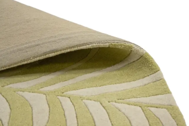 Modern Palm Leaf Rug - Green & Cream - Indian Rug with Botanical Design - ECA001