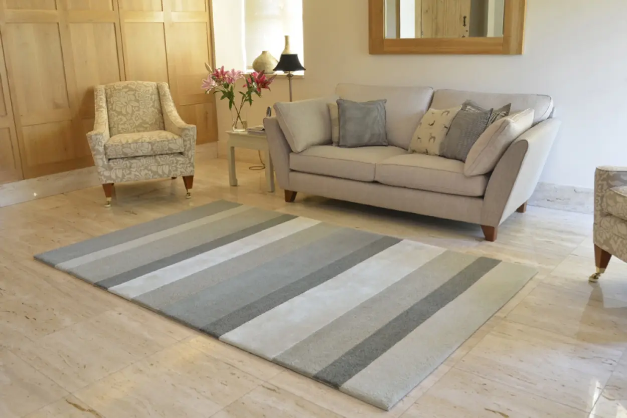 Modern Striped Rug - Grey - Indian Rug with Striped Design ECA002
