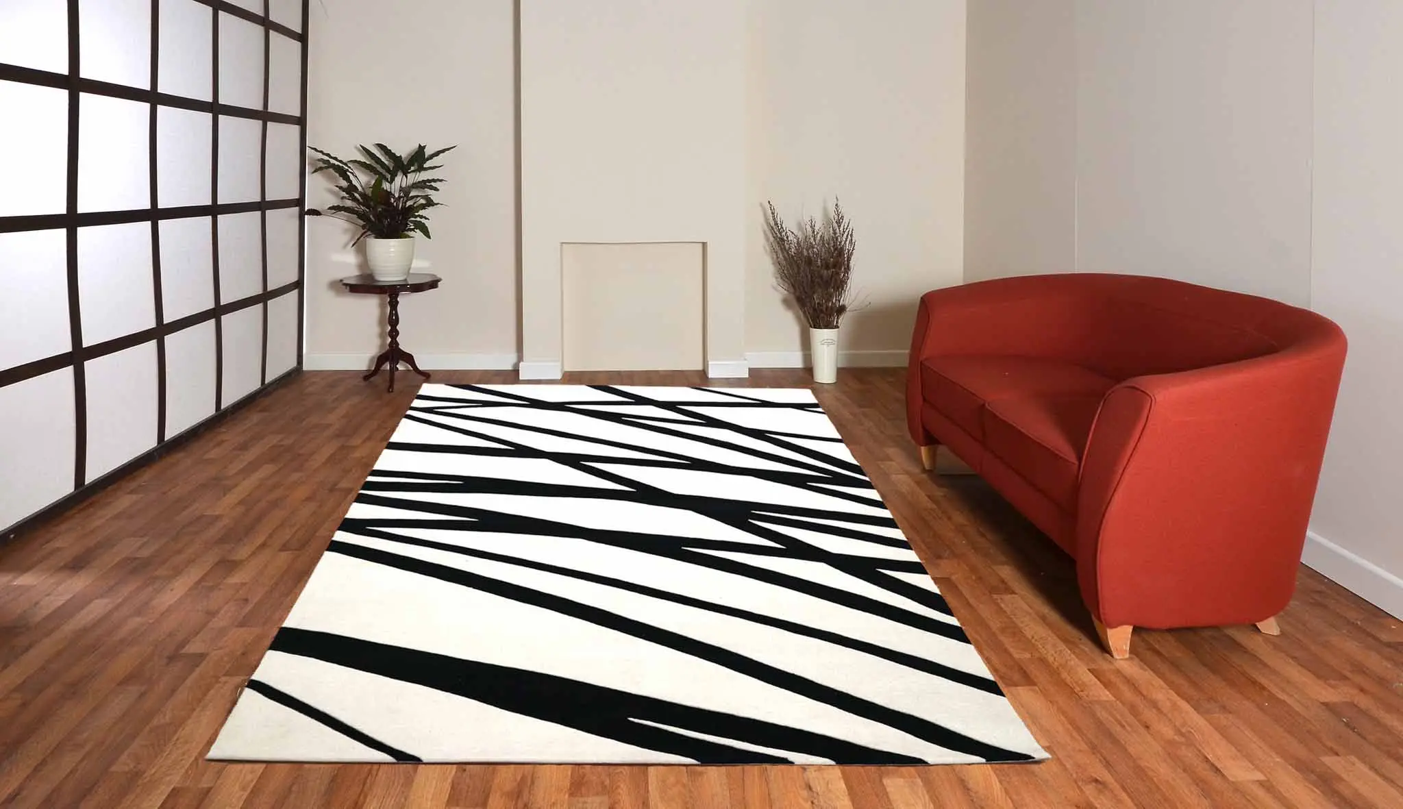Modern Rug - Black & White - Indian Rug with Contemporary Design ECA036