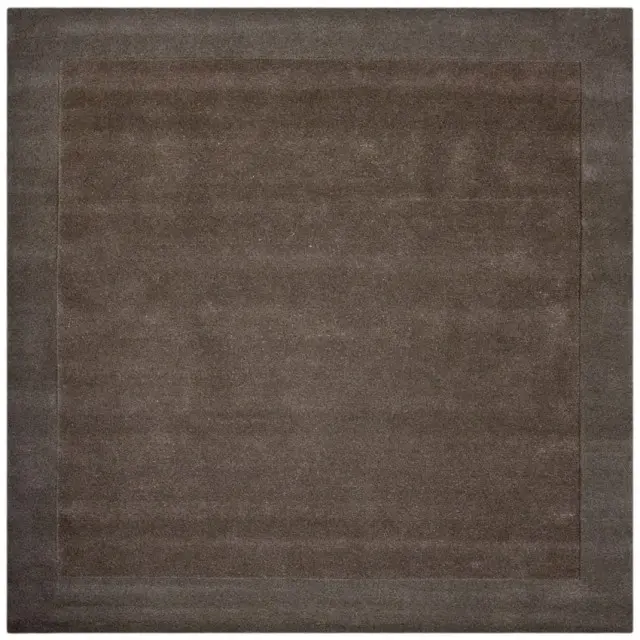 Plain Neutral Wool Rug - Brown - Indian Rug with Carved Border ECB201