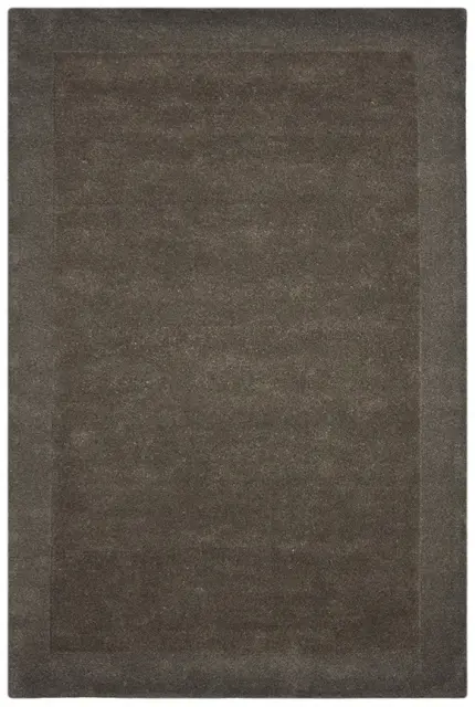 Plain Neutral Wool Rug - Brown - Indian Rug with Carved Border