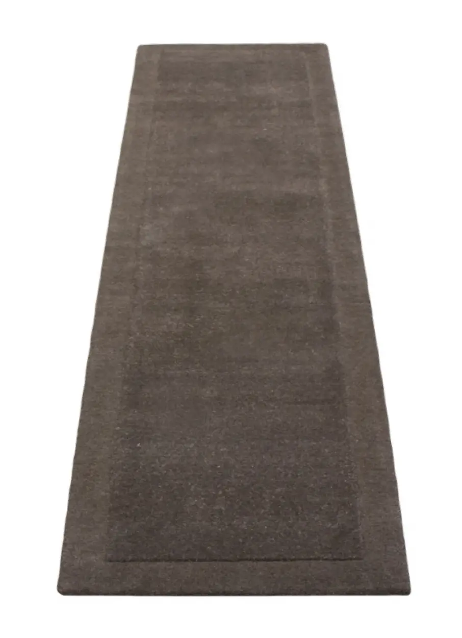 Plain Neutral Wool Rug - Brown - Indian Rug with Carved Border ECB201