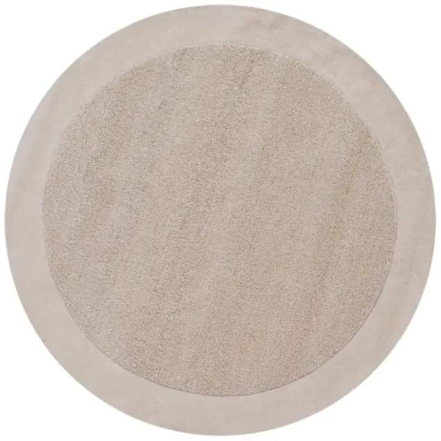 Plain Neutral Wool Rug - Cream - Indian Rug With Carved Border ECB203