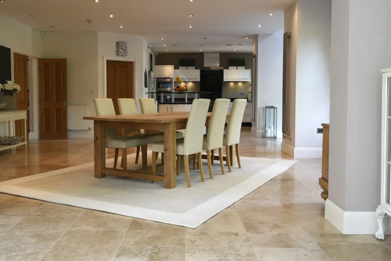 Plain Neutral Wool Rug - Cream - Indian Rug With Carved Border ECB203