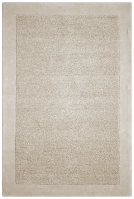 Plain Neutral Wool Rug - Cream - Indian Rug With Carved Border ECB203