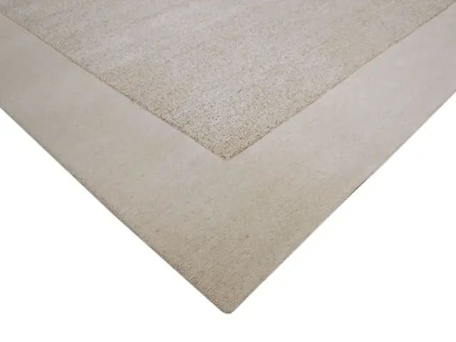 Plain Neutral Wool Rug - Cream - Indian Rug With Carved Border ECB203