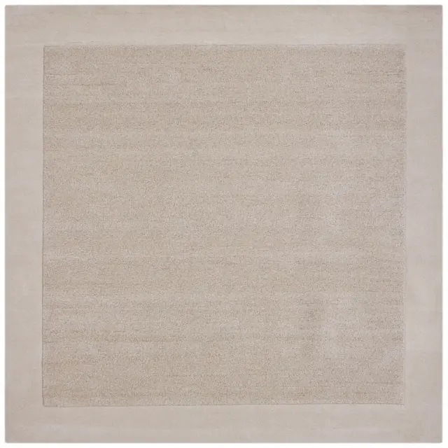 Plain Neutral Wool Rug - Cream - Indian Rug With Carved Border ECB203
