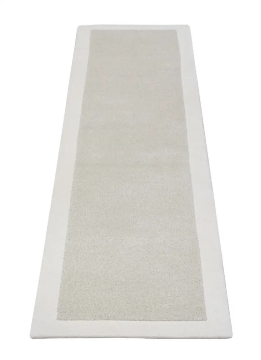 Plain Neutral Wool Rug - Cream - Indian Rug With Carved Border ECB203