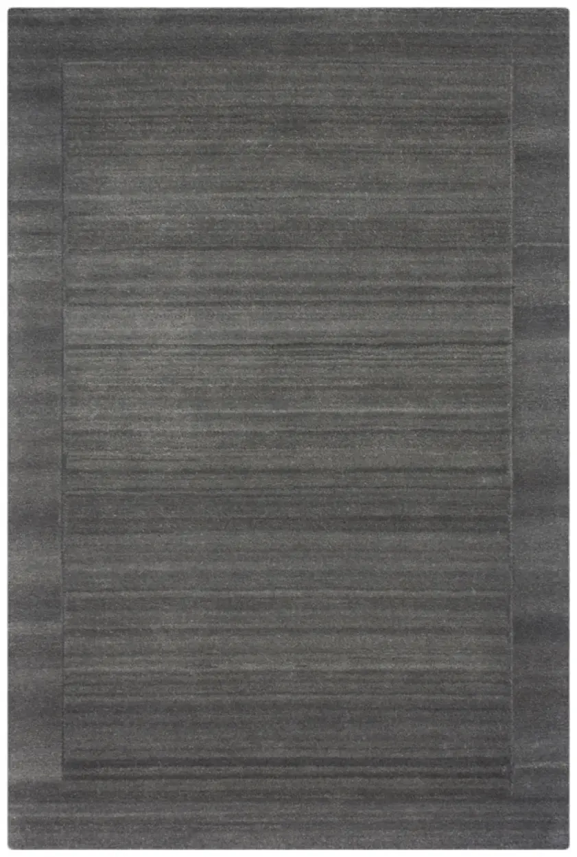 Plain Neutral Wool Rug - Grey - Indian Rug With Carved Border