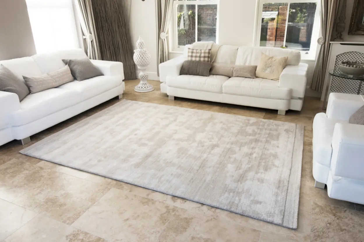 Plain Neutral Viscose Rug - Beige - Indian Rug with Luxurious Pile