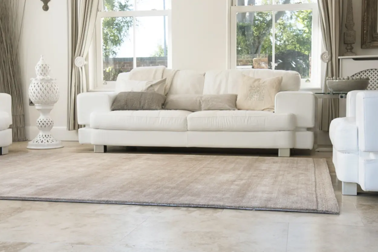 Plain Neutral Viscose Rug - Beige - Indian Rug with Luxurious Pile ECB304