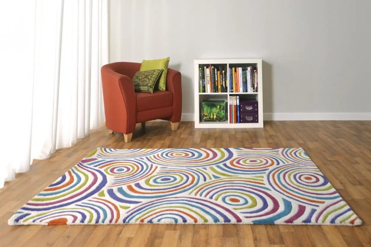 Contemporary Vibrant Rug - Multicoloured - Indian rug with Spiral design