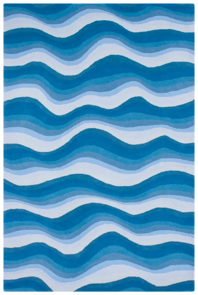 Contemporary Vibrant Rug - Blue - Indian rug with Waved design