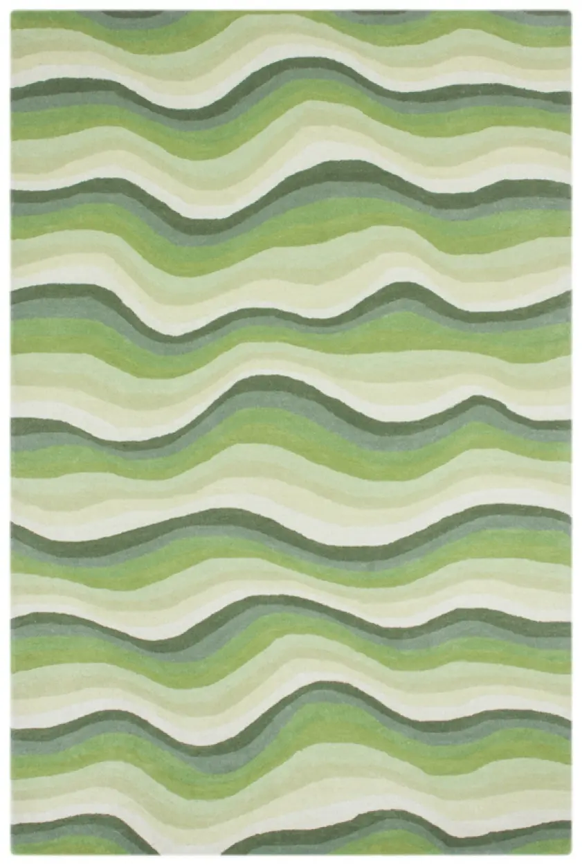 Contemporary Vibrant Rug - Green - Indian rug with Waved design