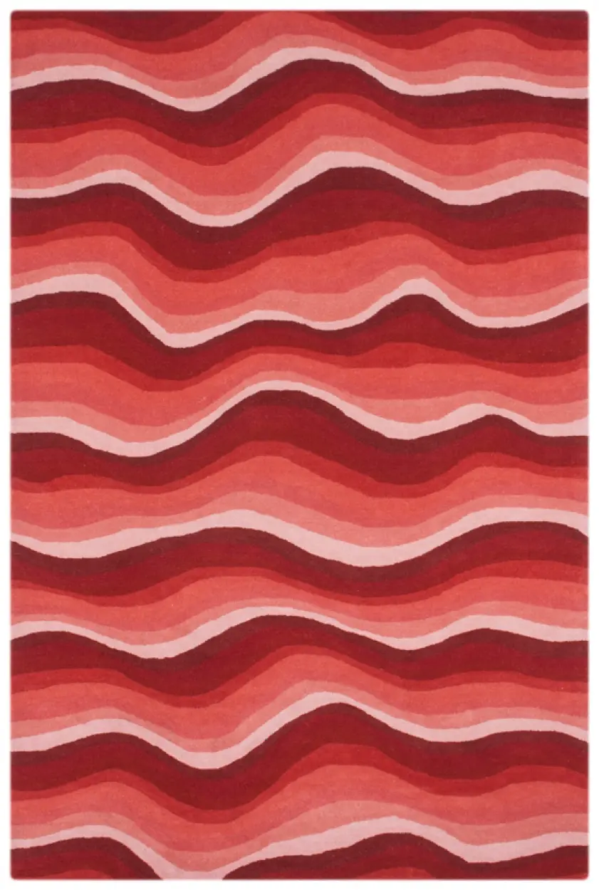 Contemporary Vibrant Rug - Red - Indian rug with Waved design