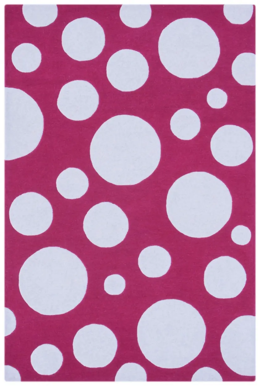 Contemporary Vibrant Rug - Pink & White - Indian rug with Spots design
