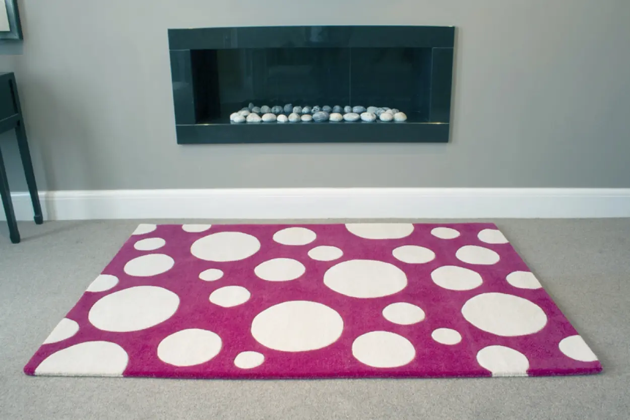 Contemporary Vibrant Rug - Pink & White - Indian rug with Spots design