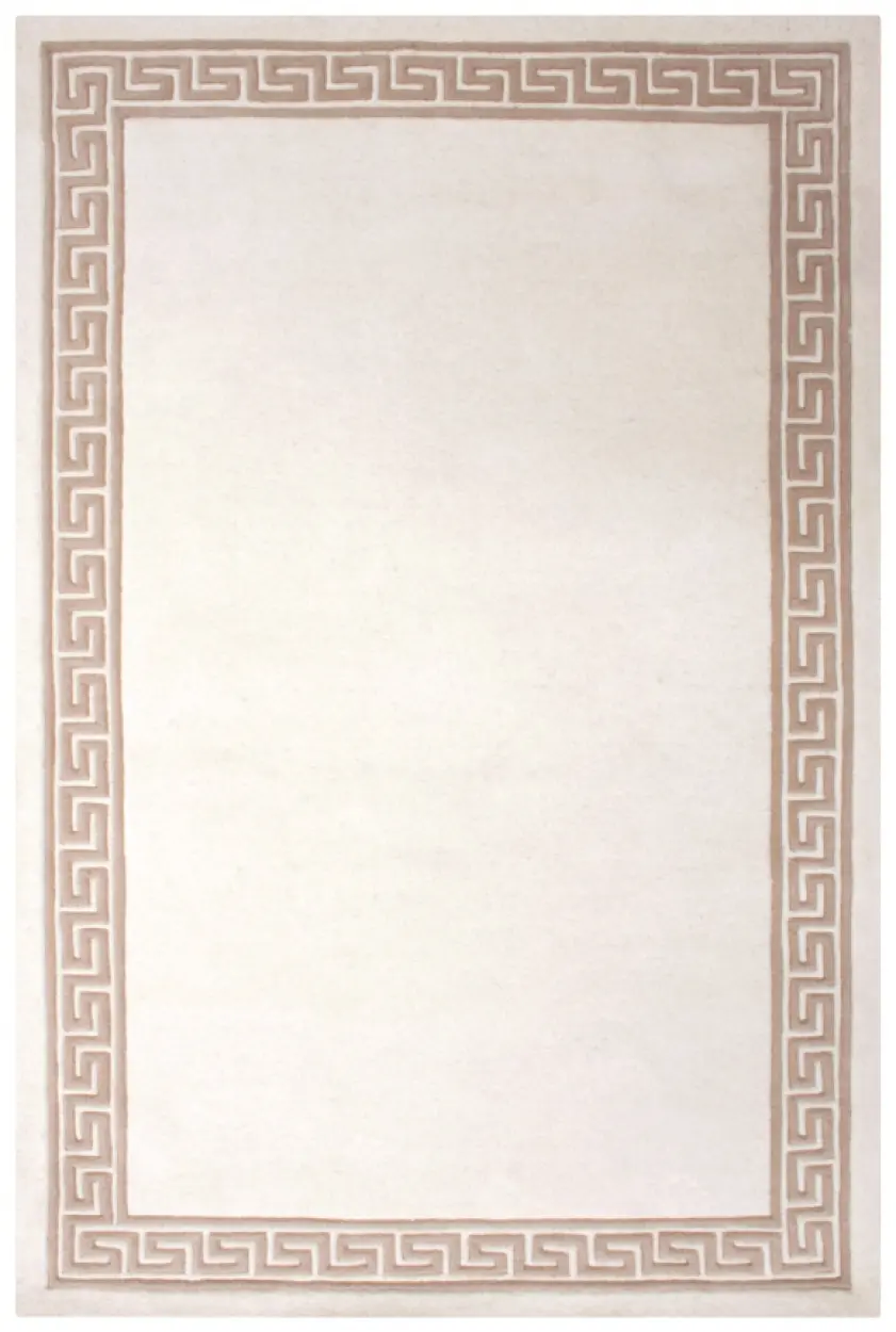 Greek Key Design Rug - Cream & Beige - Indian Rug with Carved Greek Inspired Pattern