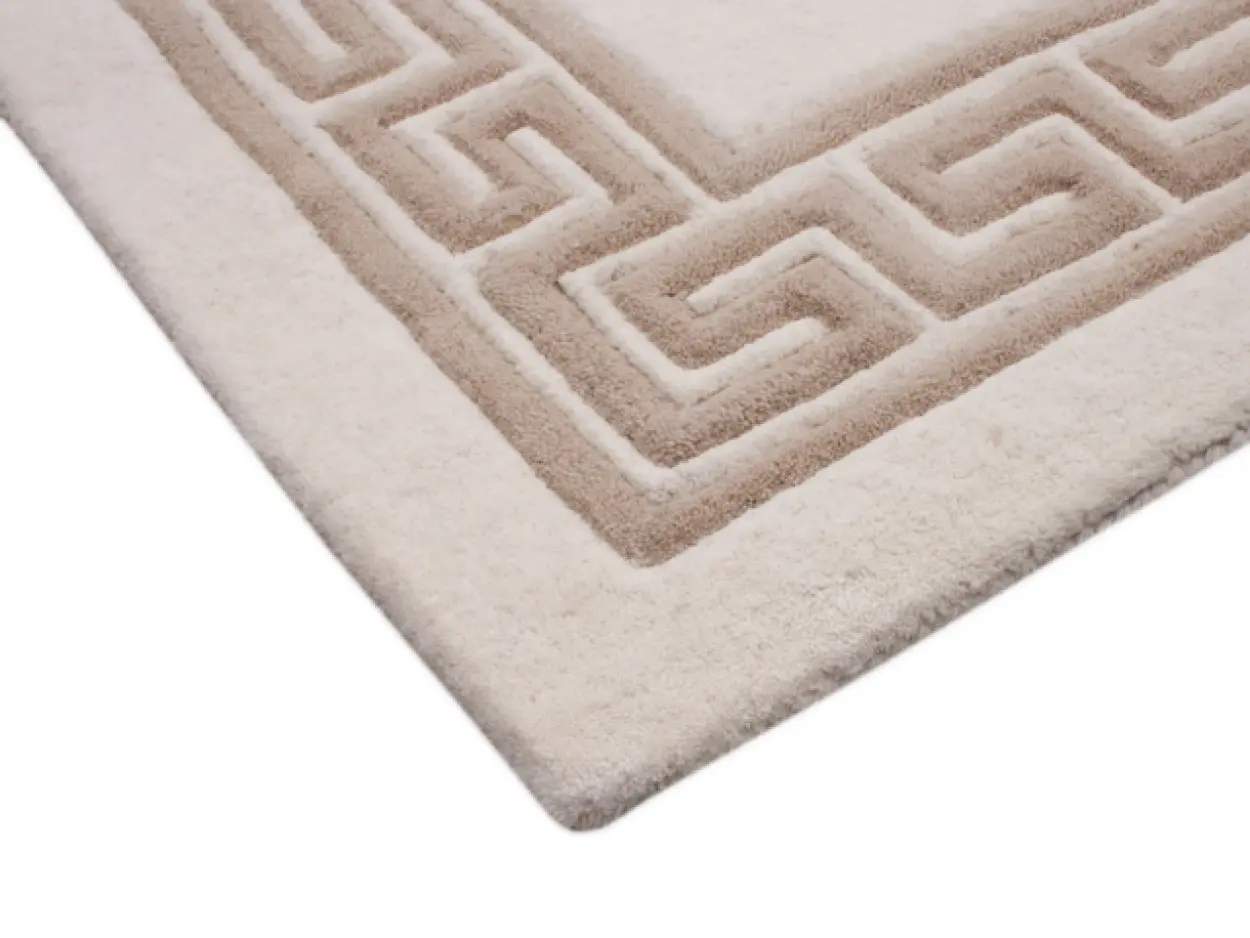 Greek Key Design Rug - Cream & Beige - Indian Rug with Carved Greek Inspired Pattern  ECD002