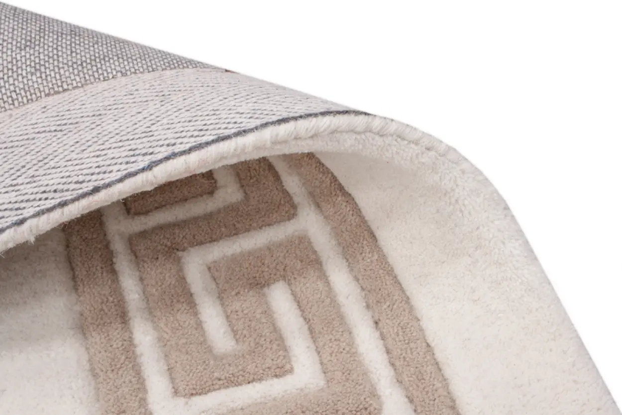 Greek Key Design Rug - Cream & Beige - Indian Rug with Carved Greek Inspired Pattern  ECD002
