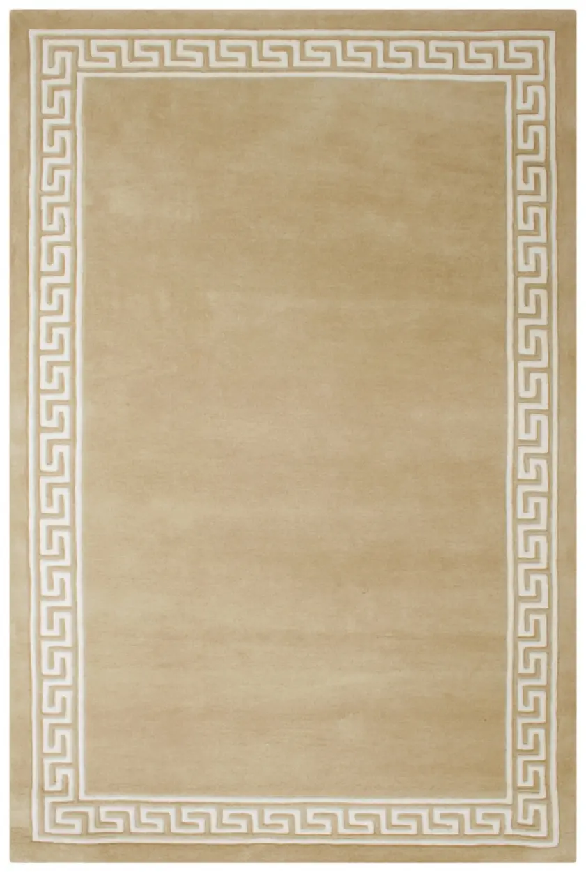 Greek Key Design Rug - Beige - Indian Rug with Carved Greek Inspired Pattern