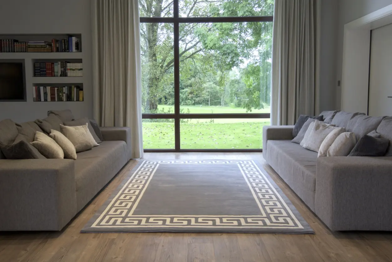 Greek Key Design Rug - Grey - Indian Rug with Carved Greek Inspired Pattern ECD004