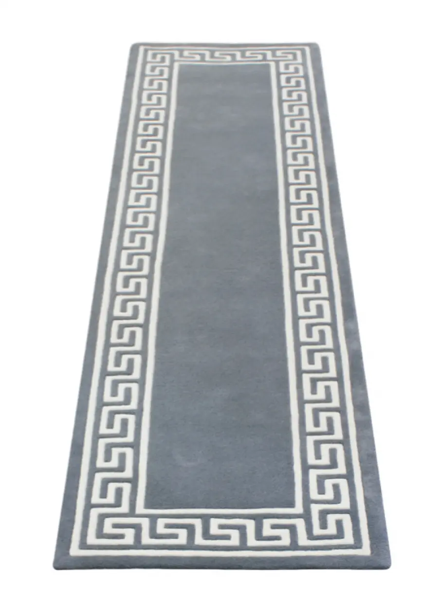 Greek Key Design Rug - Grey - Indian Rug with Carved Greek Inspired Pattern ECD004