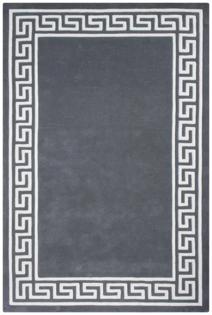 Greek Key Design Rug - Dark Grey - Indian Rug with Carved Greek Inspired Pattern ECD005