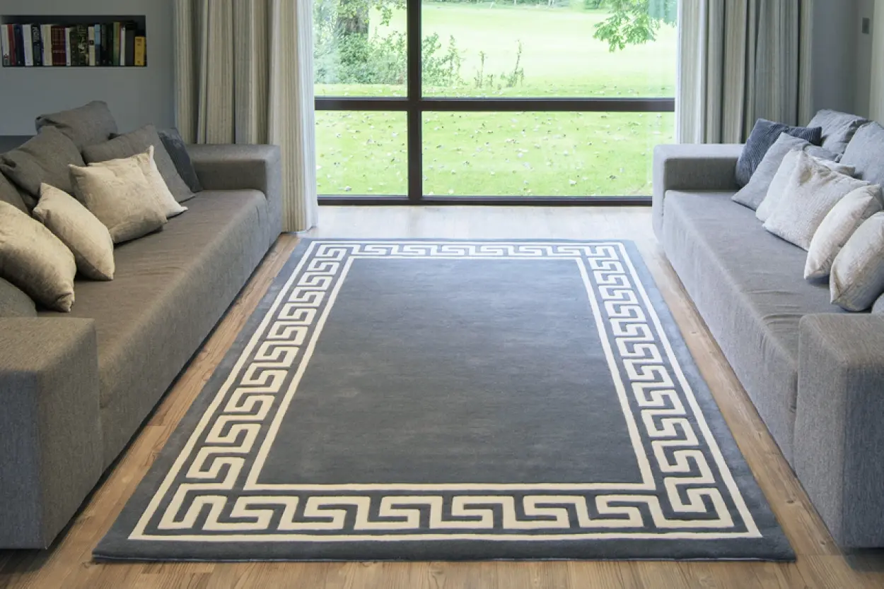Greek Key Design Rug - Dark Grey - Indian Rug with Carved Greek Inspired Pattern ECD005
