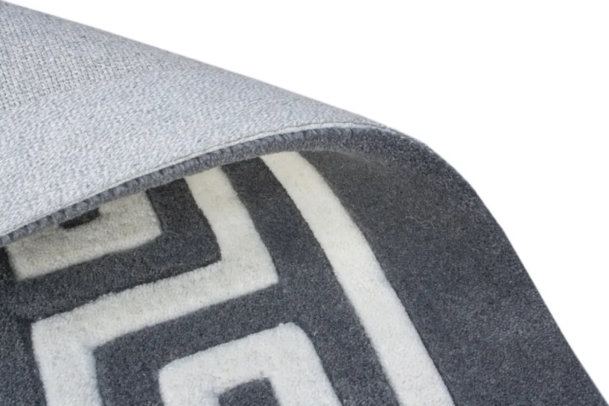 Greek Key Design Rug - Dark Grey - Indian Rug with Carved Greek Inspired Pattern ECD005