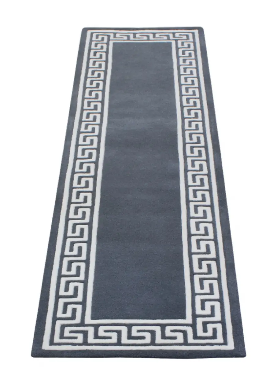 Greek Key Design Rug - Dark Grey - Indian Rug with Carved Greek Inspired Pattern ECD005