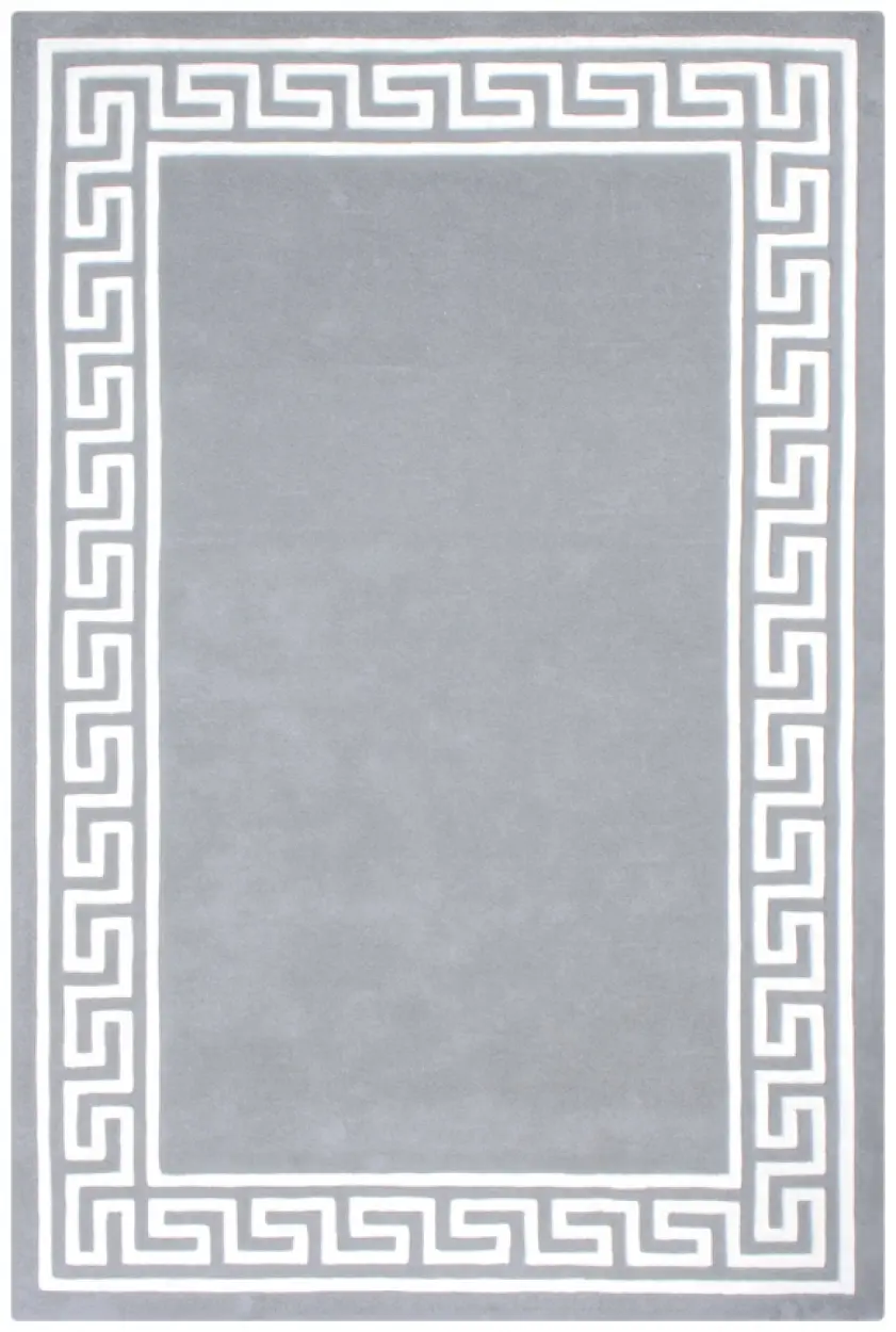 Greek Key Design Rug - Silver - Indian Rug with Carved Greek Inspired Pattern