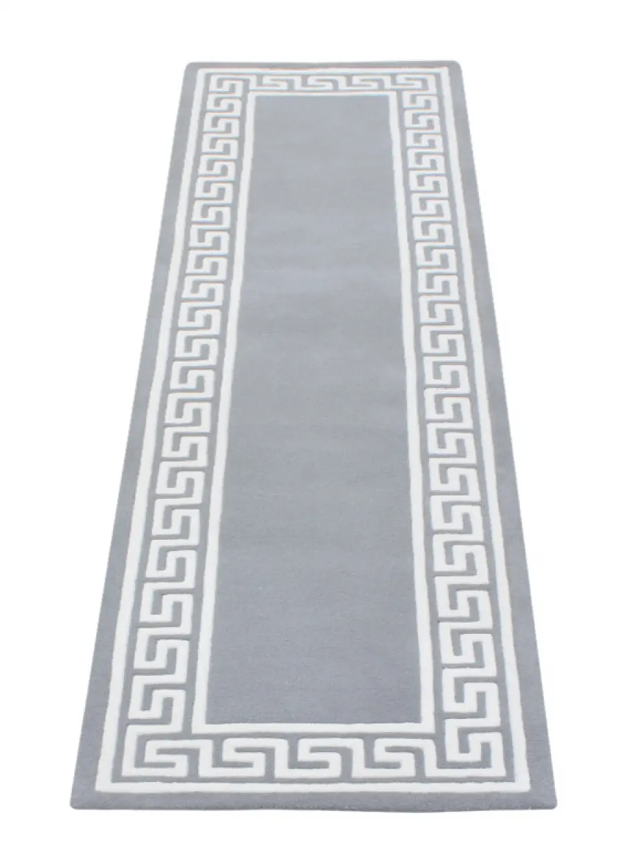 Greek Key Design Rug - Silver - Indian Rug with Carved Greek Inspired Pattern ECD006