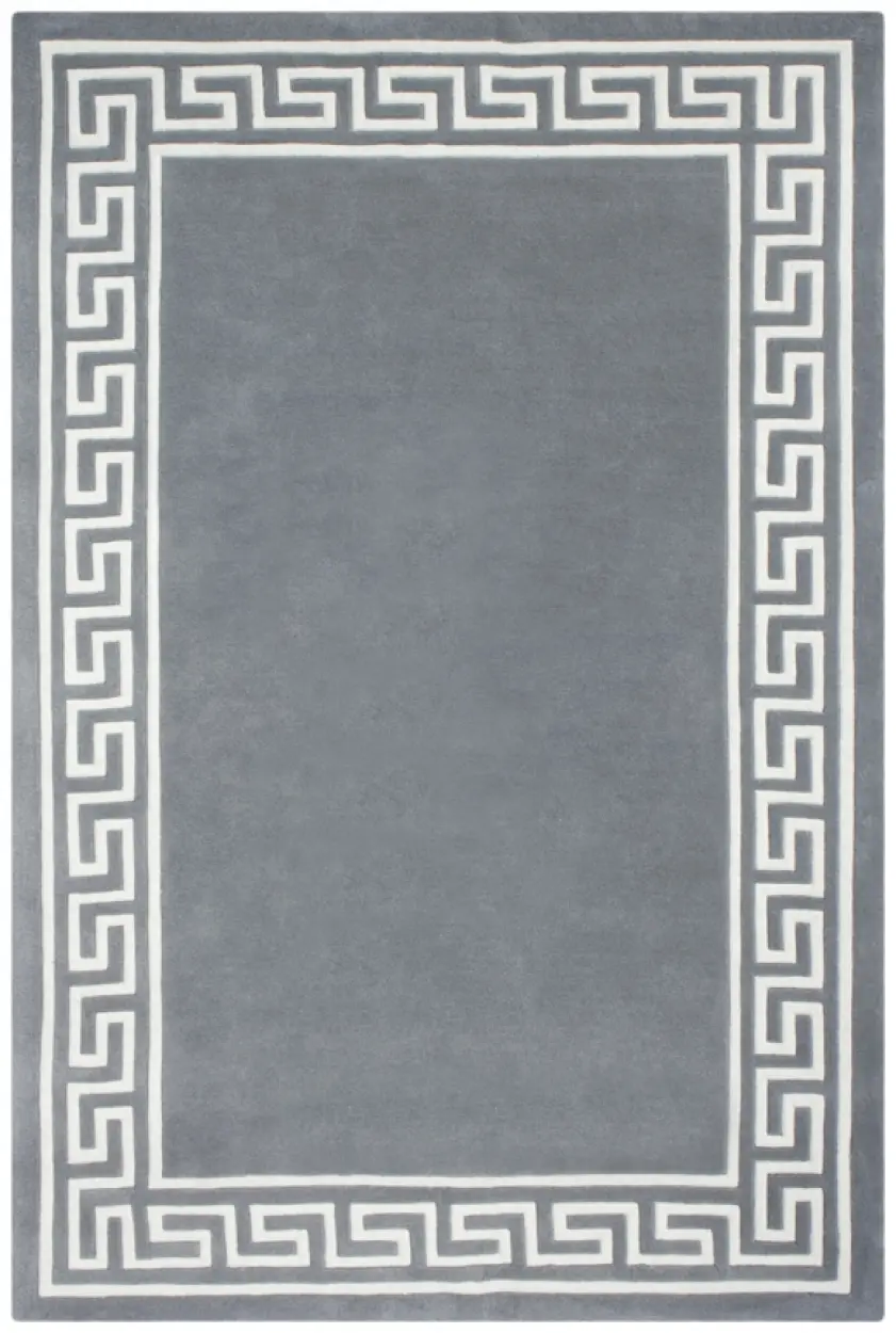 Greek Key Design Rug - Grey - Indian Rug with Carved Greek Inspired Pattern ECD004